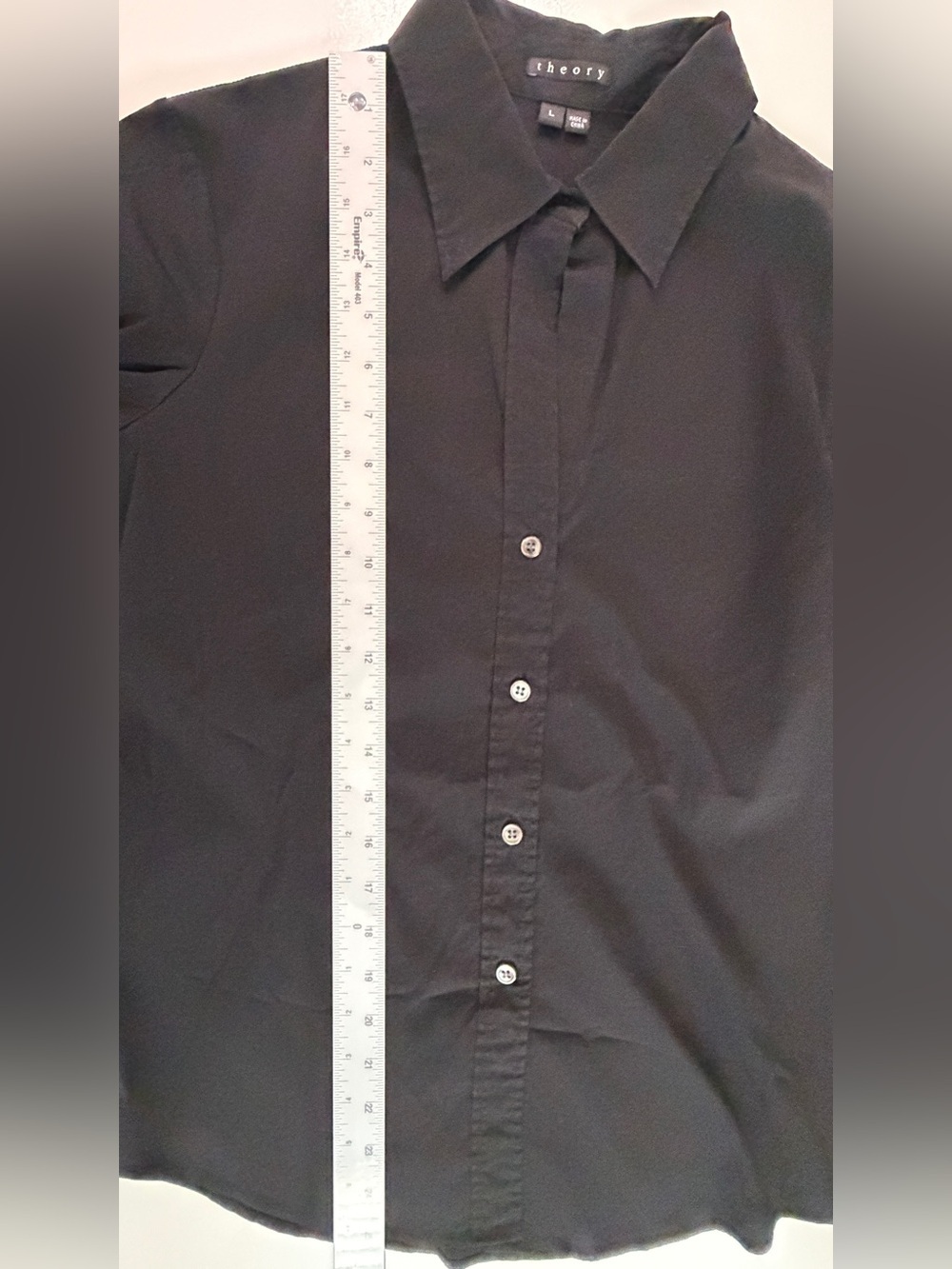 Theory Black Button Front Shirt Women’s Large Long Sleeve Pointed Collar - Picture 5 of 7